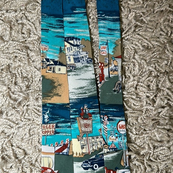 VTG Men’s AXXA Made in US Scenic 50s Small Town Blue Necktie - Picture 8 of 13
